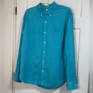 J. Crew Baird McNutt Irish Linen Slim Fit Button-up Shirt Size L Turquoise Blue